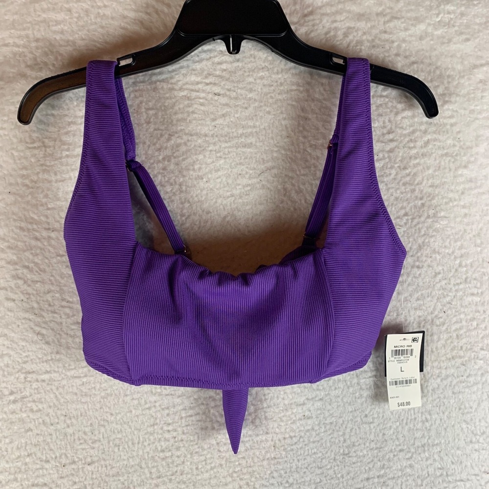 Bar III Women's Micro Rib‎ Sling Bandeau Purple Bikini Swim Top Size L NWT 9991